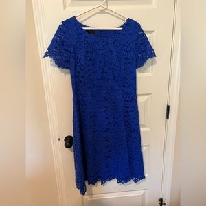 NWT Royal Blue Talbots Lace Dress with sheer sleeves